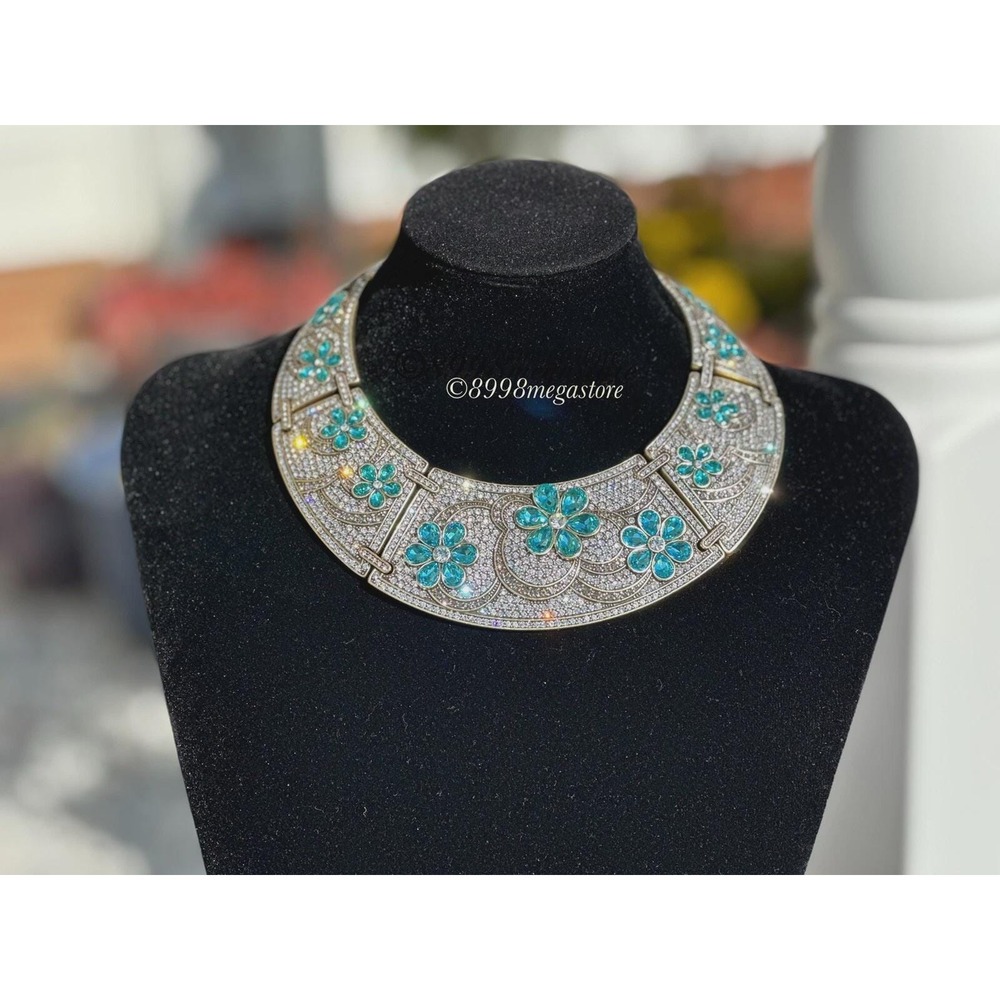 New HEIDI DAUS All THAT Glitter Collar crystal Necklace Aqua‎ color